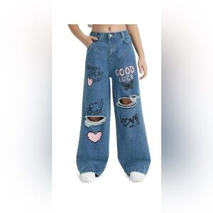 Exarus Girls Wide Leg Baggy Denim Ripped Jeans - high wasted NEVER WORN, no tag